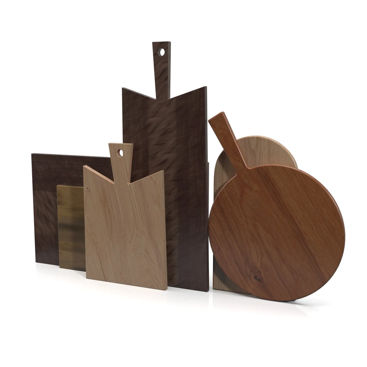 Wooden Set Of 6 Cutting Boards PBR 3D Model_06